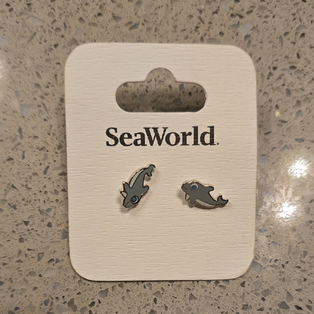 SeaWorld Dolphin Stud Earrings - Blue and Silver
